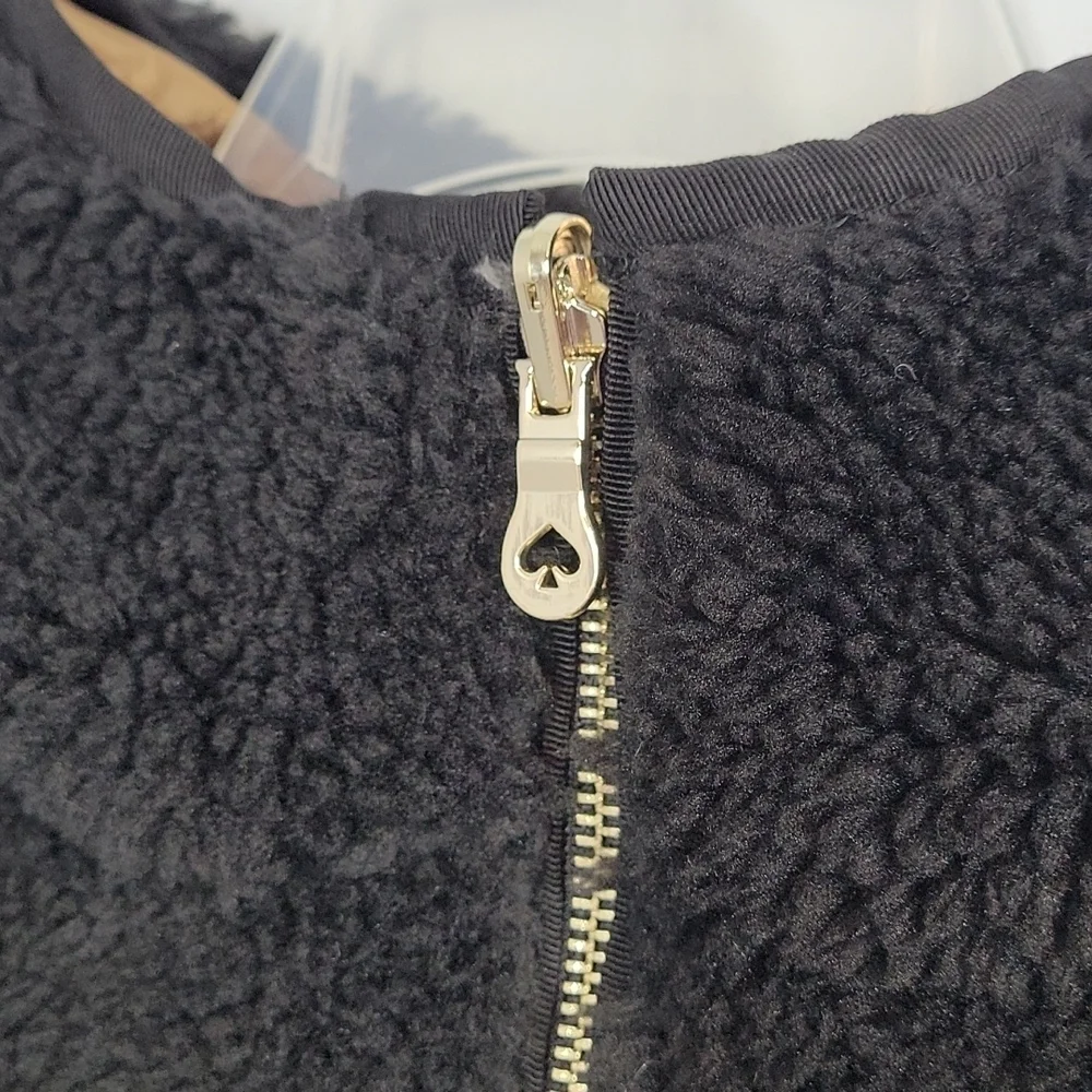 Kate Spade Reversible Black Sherpa Teddy Jacket Cinch Waist Coat XS x- small